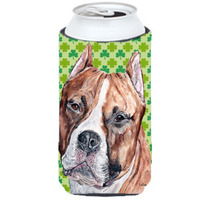 Staffordshire Bull Terrier Staffie Lucky Shamrock St. Patricks Day Tall Boy Beverage Insulator Hugger SC9728TBC