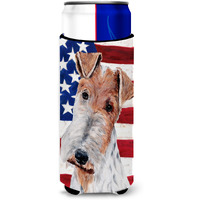 Wire Fox Terrier with American Flag USA Ultra Beverage Insulators for slim cans SC9628MUK
