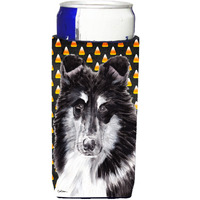 Black and White Collie Candy Corn Halloween Ultra Beverage Insulators for slim cans SC9654MUK