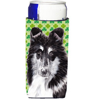 Black and White Collie Lucky Shamrock St. Patrick's Day Ultra Beverage Insulators for slim cans SC9726MUK