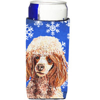 Red Miniature Poodle Winter Snowflakes Ultra Beverage Insulators for slim cans SC9771MUK