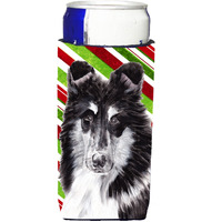 Black and White Collie Candy Cane Christmas Ultra Beverage Insulators for slim cans SC9798MUK