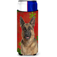 Red Snowflakes Holiday Christmas  German Shepherd Ultra Beverage Insulators for slim cans KJ1187MUK