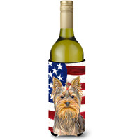 USA American Flag with Yorkie / Yorkshire Terrier Wine Bottle Beverage Insulator Hugger KJ1156LITERK
