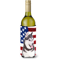 USA American Flag with Alaskan Malamute Wine Bottle Beverage Insulator Hugger KJ1154LITERK
