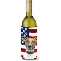 USA American Flag with Jack Russell Terrier Wine Bottle Beverage Insulator Hugger KJ1155LITERK