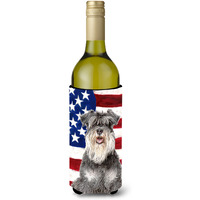 USA American Flag with Schnauzer Wine Bottle Beverage Insulator Hugger KJ1157LITERK
