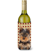 Fall Leaves Yorkie Puppy / Yorkshire Terrier Wine Bottle Beverage Insulator Hugger KJ1209LITERK