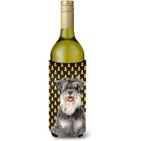 Candy Corn Halloween Schnauzer Wine Bottle Beverage Insulator Hugger KJ1213LITERK