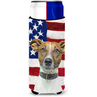 USA American Flag with Jack Russell Terrier Ultra Beverage Insulators for slim cans KJ1155MUK