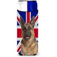 German Shepherd with English Union Jack British Flag Ultra Beverage Insulators for slim cans KJ1166MUK