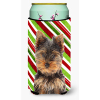 Candy Cane Holiday Christmas Yorkie Puppy / Yorkshire Terrier Tall Boy Beverage Insulator Hugger KJ1174TBC
