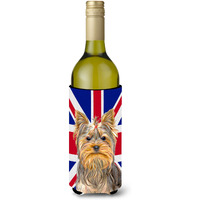 Yorkie / Yorkshire Terrier with English Union Jack British Flag Wine Bottle Beverage Insulator Hugger KJ1163LITERK