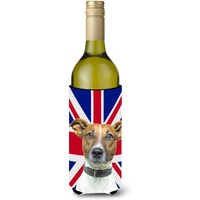 Jack Russell Terrier with English Union Jack British Flag Wine Bottle Beverage Insulator Hugger KJ1162LITERK