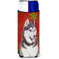 Red Snowflakes Holiday Christmas  Alaskan Malamute Ultra Beverage Insulators for slim cans KJ1182MUK