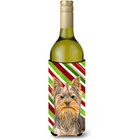 Candy Cane Holiday Christmas Yorkie / Yorkshire Terrier Wine Bottle Beverage Insulator Hugger KJ1170LITERK