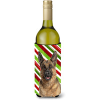 Candy Cane Holiday Christmas German Shepherd Wine Bottle Beverage Insulator Hugger KJ1173LITERK