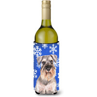 Winter Snowflakes Holiday Schnauzer Wine Bottle Beverage Insulator Hugger KJ1179LITERK