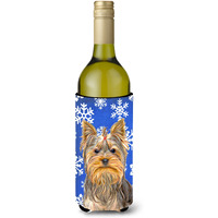Winter Snowflakes Holiday Yorkie / Yorkshire Terrier Wine Bottle Beverage Insulator Hugger KJ1177LITERK