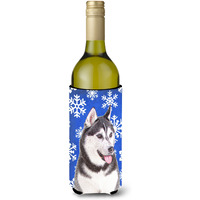 Winter Snowflakes Holiday Alaskan Malamute Wine Bottle Beverage Insulator Hugger KJ1175LITERK