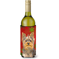 Red Snowflakes Holiday Christmas  Yorkie / Yorkshire Terrier Wine Bottle Beverage Insulator Hugger KJ1184LITERK