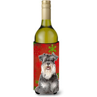 Red Snowflakes Holiday Christmas  Schnauzer Wine Bottle Beverage Insulator Hugger KJ1185LITERK
