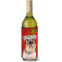Red Snowflakes Holiday Christmas  Schnauzer Wine Bottle Beverage Insulator Hugger KJ1186LITERK