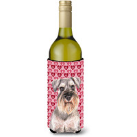 Hearts Love and Valentine's Day Schnauzer Wine Bottle Beverage Insulator Hugger KJ1193LITERK