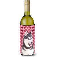 Hearts Love and Valentine's Day Alaskan Malamute Wine Bottle Beverage Insulator Hugger KJ1189LITERK
