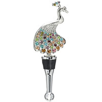 LS Arts BS-475 Bottle Stopper - Peacock with Stones
