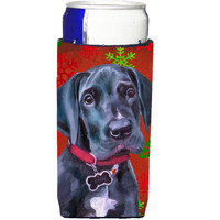 Black Great Dane Puppy Red Snowflakes Holiday Christmas Ultra Beverage Insulators for slim cans LH9579MUK