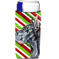 Black Great Dane Candy Cane Holiday Christmas Ultra Beverage Insulators for slim cans LH9592MUK