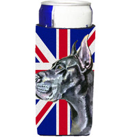 Black Great Dane with English Union Jack British Flag Ultra Beverage Insulators for slim cans LH9599MUK
