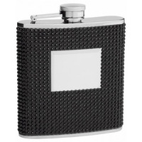 Hip Flask Holding 6 oz - Beaded Rhinestone Design - Pocket Size, Stainless Steel, Rustproof, Screw-On Cap