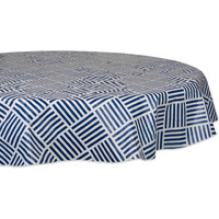 J&M Navy Grid Vinyl Tablecloth 70 Round