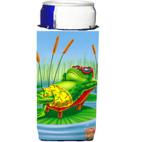 "Caroline's Treasures APH0521MUK Frog Chillaxing On The Lilly Pad Michelob For Slim Cans, Multicolor"