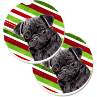 Carolines Treasures Pug Candy Cane Holiday Christmas Set of 2 Cup Holder Car Coasters SC9326CARC, 2.56, Multicolor