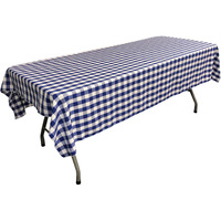 LA Linen Polyester Gingham Checkered 60 by 90-Inch Rectangular Tablecloth, White and Royal Blue