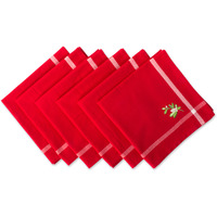 DII Red Embroidered Mistletoe Corner With Border  Napkin (Set of 6)