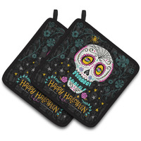 "Caroline's Treasures Happy Halloween Day of the Dead Pair of Pot Holders, Multicolor"
