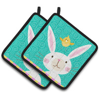 "Caroline's Treasures Happy Easter Rabbit Pair of Pot Holders, Multicolor"