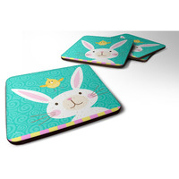 "Caroline's Treasures Happy Easter Rabbit Foam Coaster Set of 4, 3.5x3.5, Multicolor"