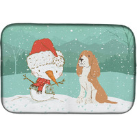 "Caroline's Treasures Red Spaniel Snowman Christmas Dish Drying Mat, 14 x 21, Multicolor"