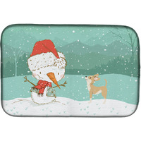 "Caroline's Treasures Tan Chihuahua Snowman Christmas Dish Drying Mat, 14 x 21"