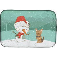 "Caroline's Treasures Yorkie Cropped Ears Snowman Christmas Dish Drying Mat, 14 x 21"