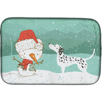 "Caroline's Treasures Dalmatian and Snowman Christmas Dish Drying Mat, 14 x 21, Multicolor"
