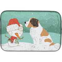 "Caroline's Treasures Saint Bernard Snowman Christmas Dish Drying Mat, 14 x 21"