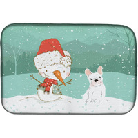 "Caroline's Treasures White French Bulldog Snowman Christmas Dish Drying Mat, 14 x 21"