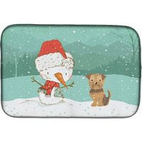 "Caroline's Treasures Yorkie Natural Ears Snowman Christmas Dish Drying Mat, 14 x 21"
