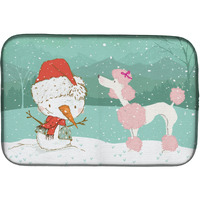 "Caroline's Treasures Pink Poodle Snowman Christmas Dish Drying Mat, 14 x 21"